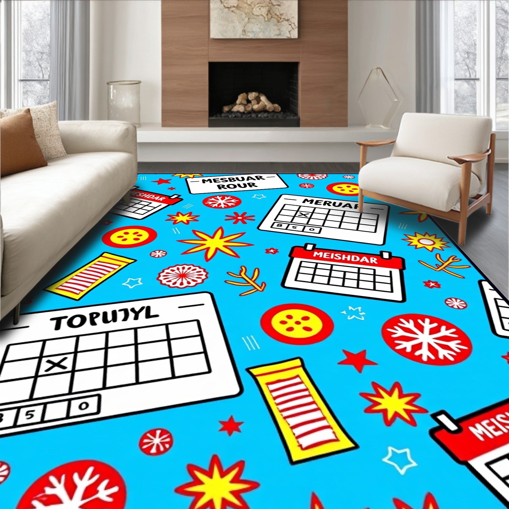 Playful Calendar and Starburst Collage Rug