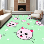 Cute Pink Kitten Faces Mint Background Rug
