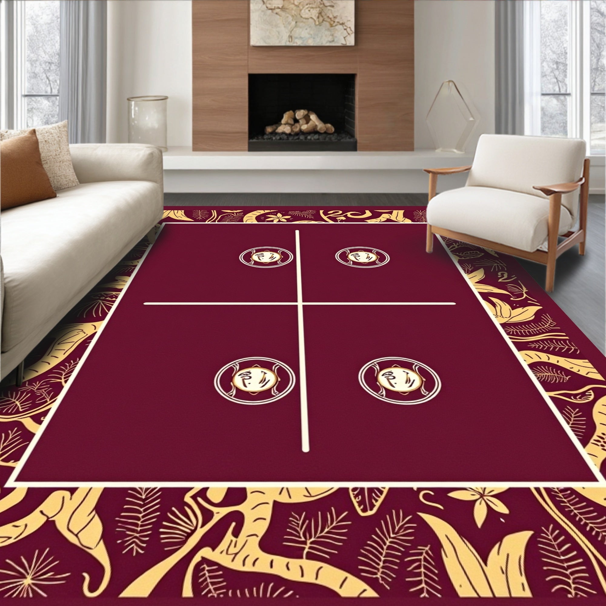 Crimson Gold Botanical Medallion Arrangement Rug