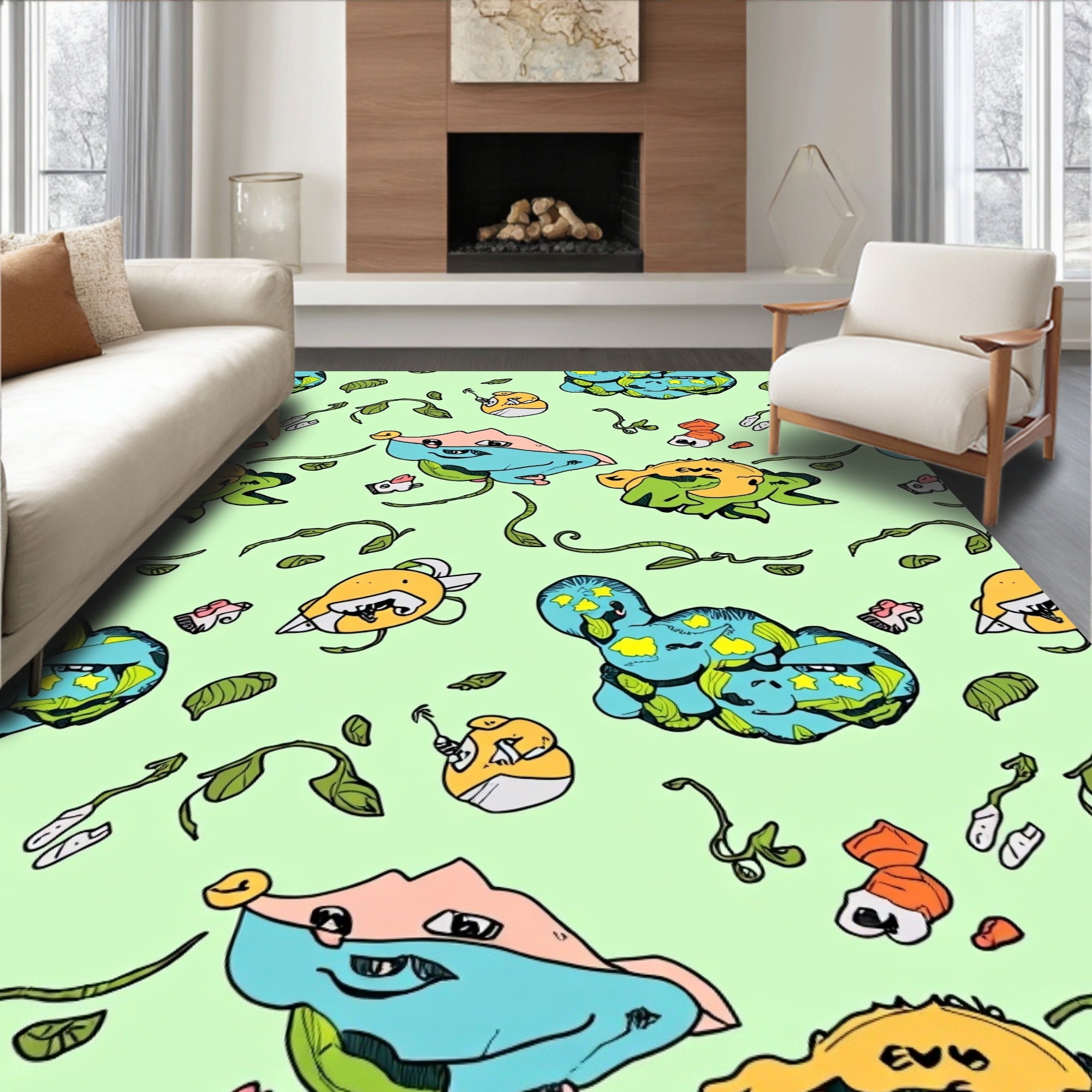 Whimsical Blue Yellow Creature Garden Rug