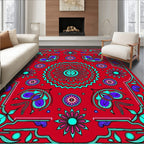 Vibrant Red Teal Floral Medallion Rug