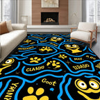 Whimsical Yellow Characters Blue Waves Rug