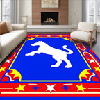 Red Blue White Dog Star Border Rug