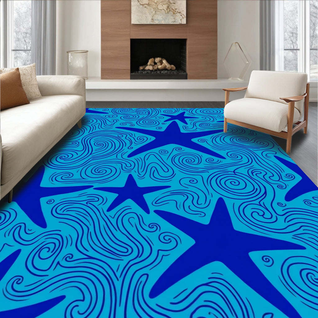 Navy Starfish Aquatic Swirl Rug