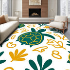 Teal Turtle Underwater Floral Swirls Rug
