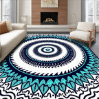 Deep Teal Concentric Mandala Bloom Rug