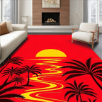 Dramatic Red Tropical Sunset Palms Rug