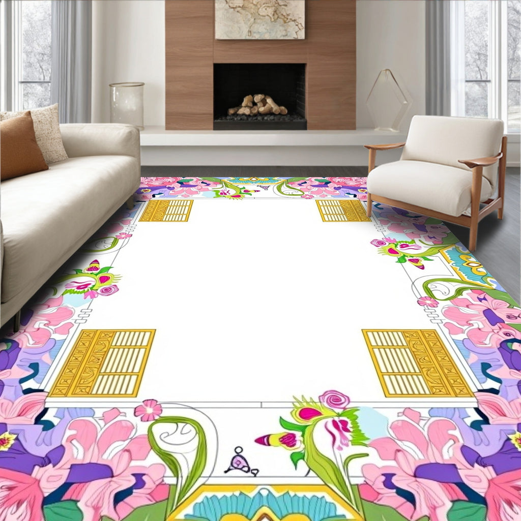 Art Nouveau Pink Floral Gilded Frame Rug