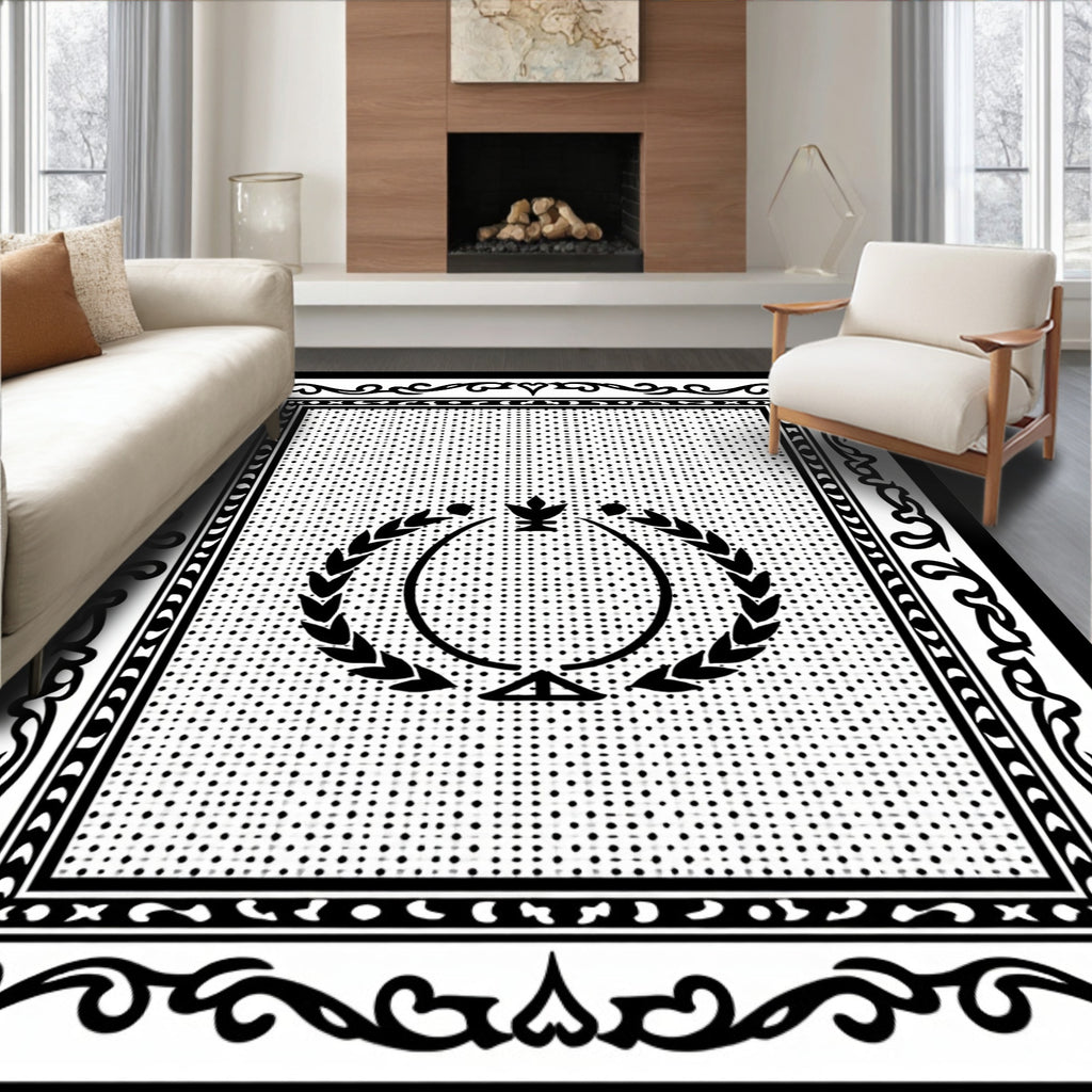 Classic Black White Laurel Wreath Oval Rug