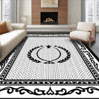 Classic Black White Laurel Wreath Oval Rug