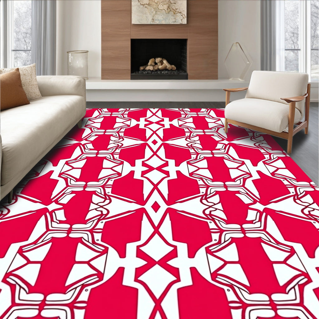 Crimson White Geometric Lattice Rug