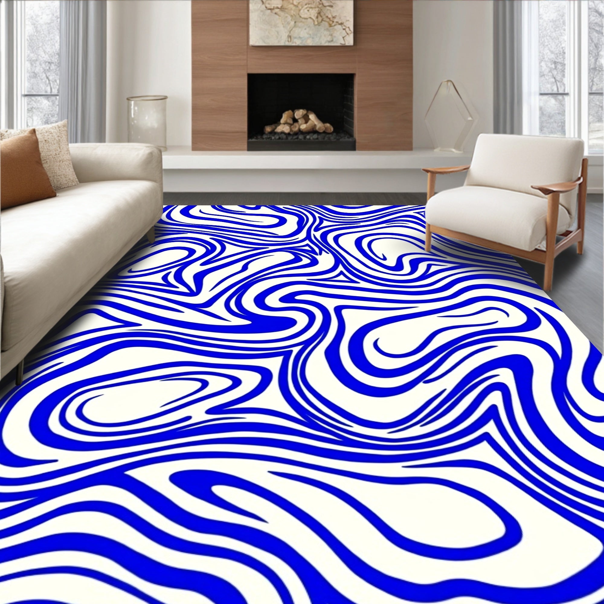 Bold Blue Swirl Marbled Rug