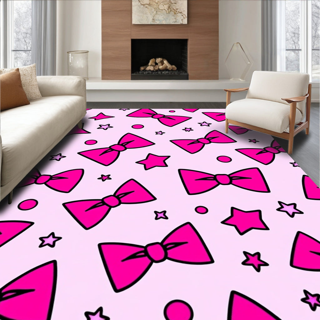 Hot Pink Bows Starry Light Pink Rug