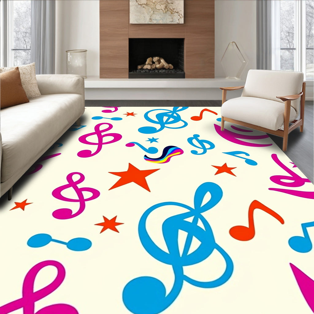 Vibrant Musical Notes And Stars Rug