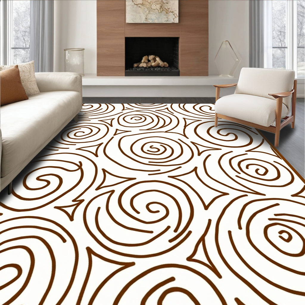 Brown Swirl Rose Medallion Abstract Rug