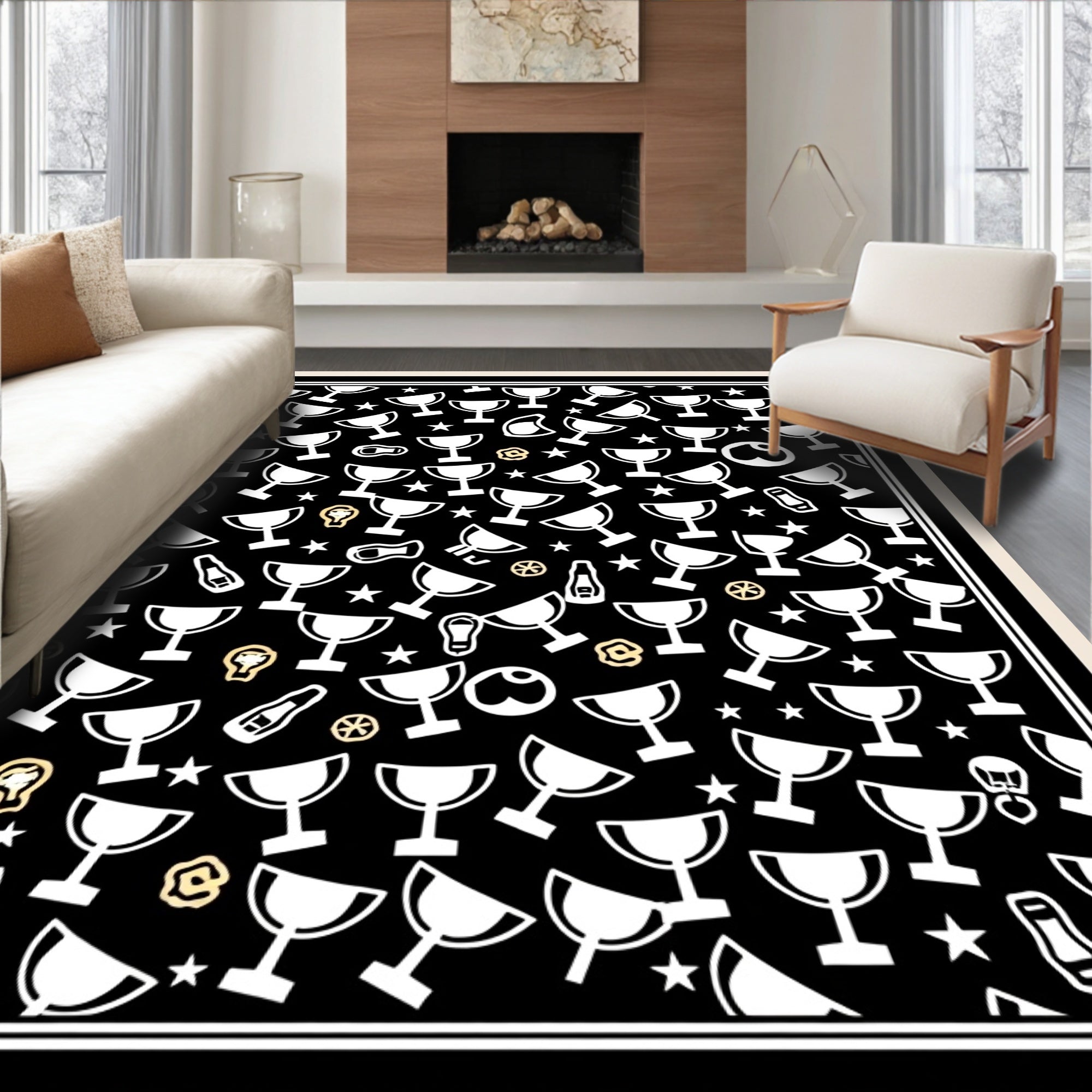 Black Trophy And Star Scatter Rug