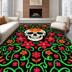 Vibrant Skull Floral Vine Statement Rug