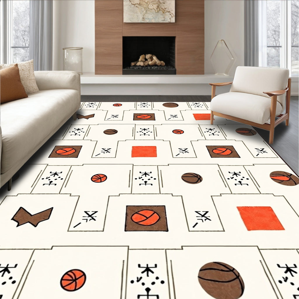 Abstract Red Basketball Graphic Rug