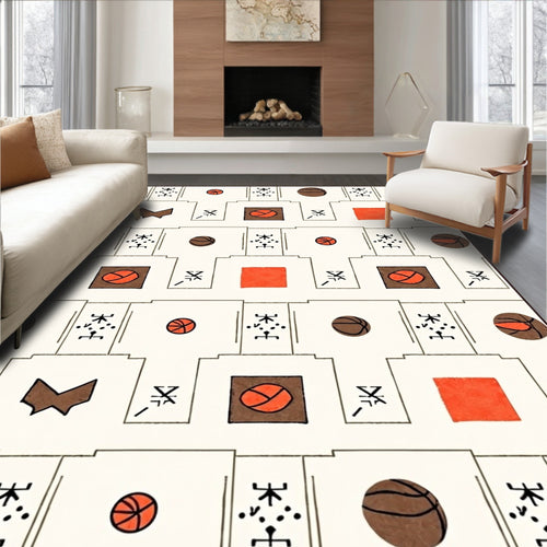 Abstract Red Basketball Graphic Rug