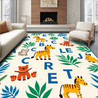 Jungle Alphabet Animals Botanical Whimsy Rug