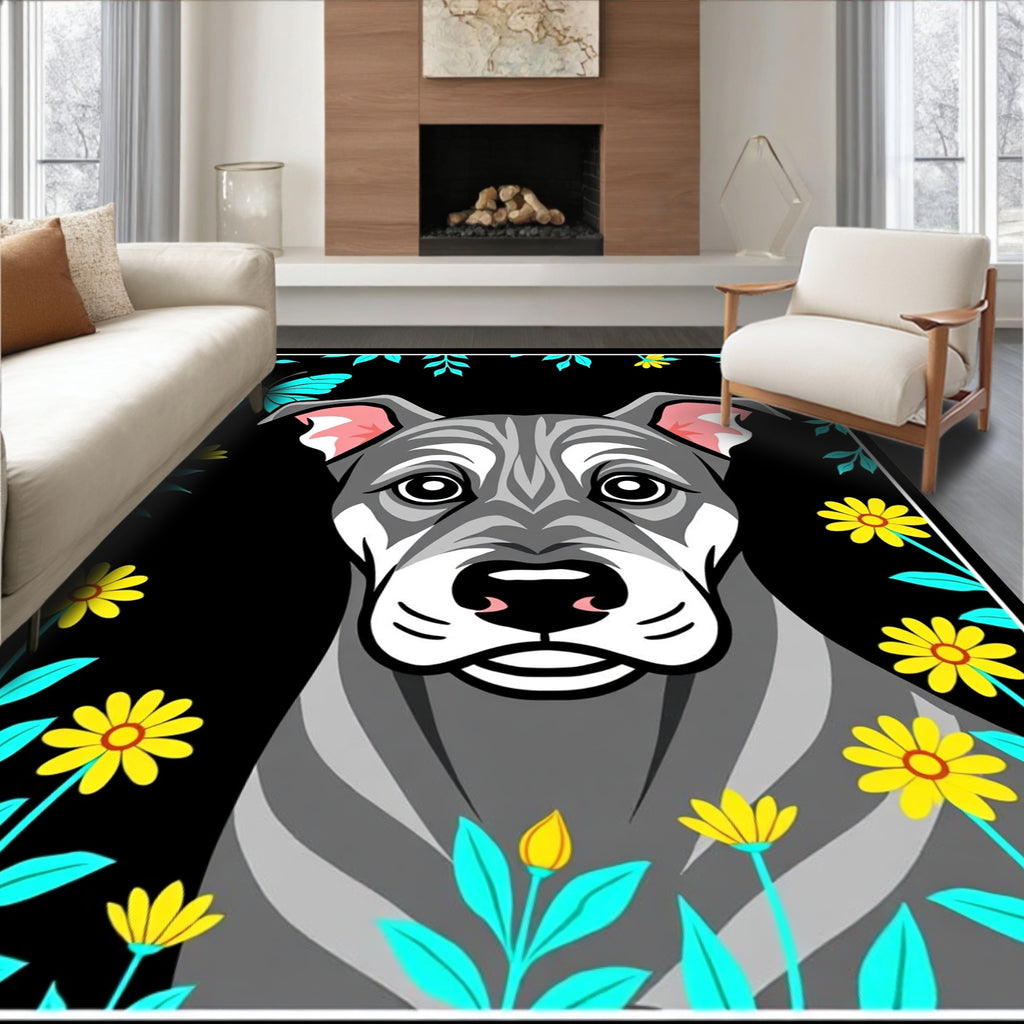 Gray Hound Butterflies Yellow Flowers Rug
