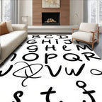 Bold Black Alphabet Brush Strokes Rug