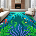 Oceanic Cartoon Castle and Sea Creatures Rug