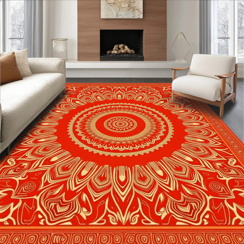 Radiant Golden Sunburst Mandala Rug