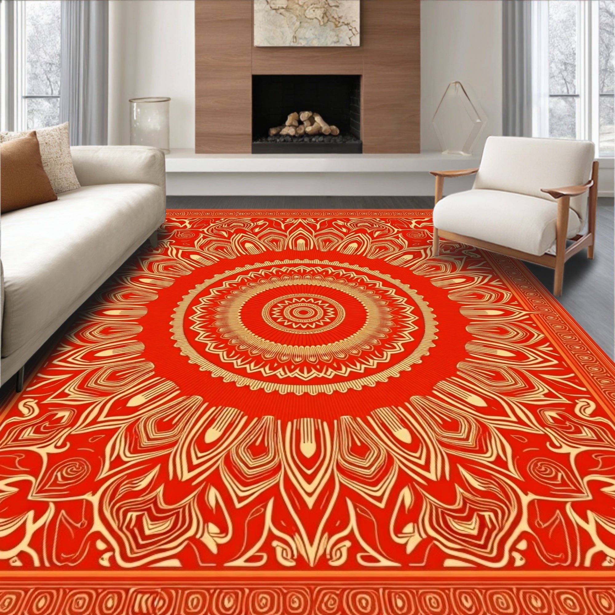 Radiant Golden Sunburst Mandala Rug