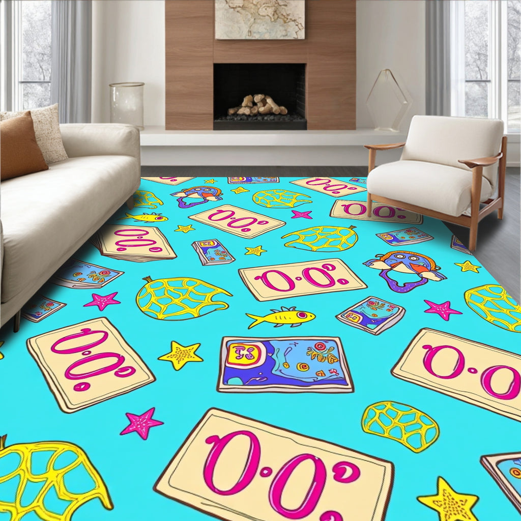 Playful Cartoon Fish and Cards Rug