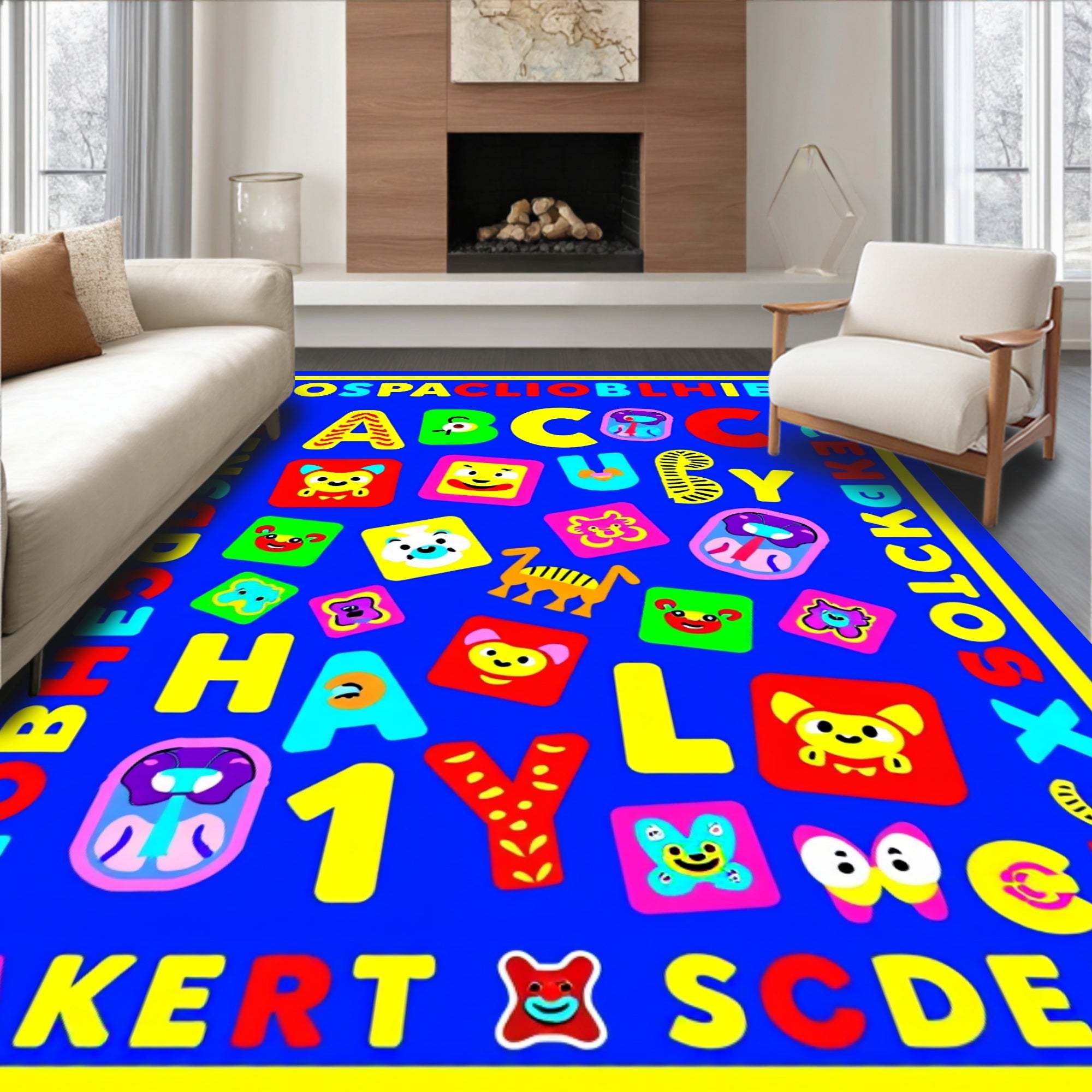 Bright Alphabet Critter Collage Rug