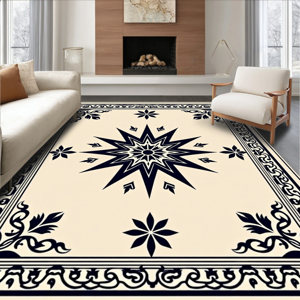 Cream Sunburst Decorative Border Rug