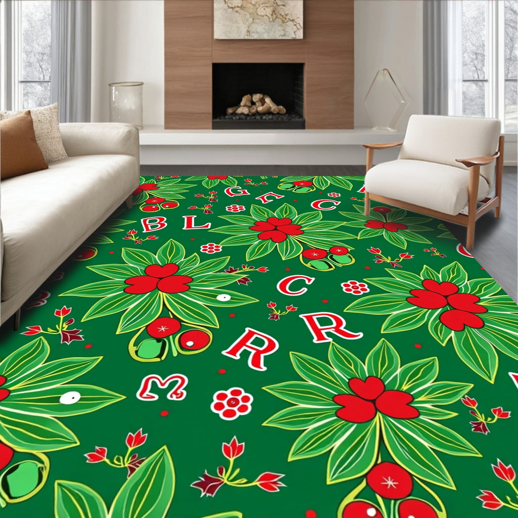 Red Berry Green Leaf Alphabet Rug