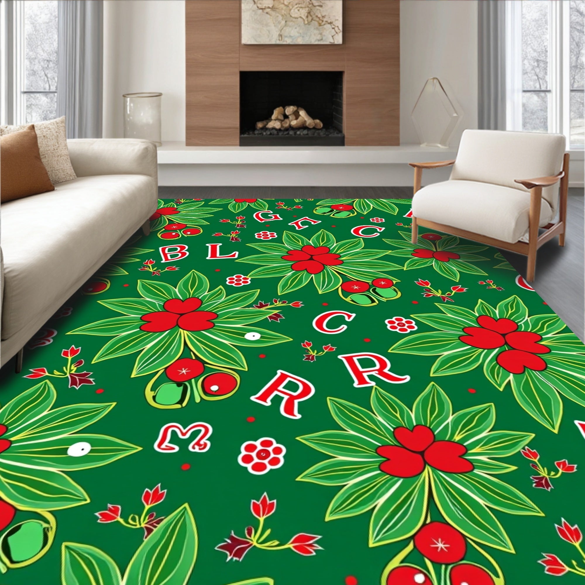 Red Berry Green Leaf Alphabet Rug