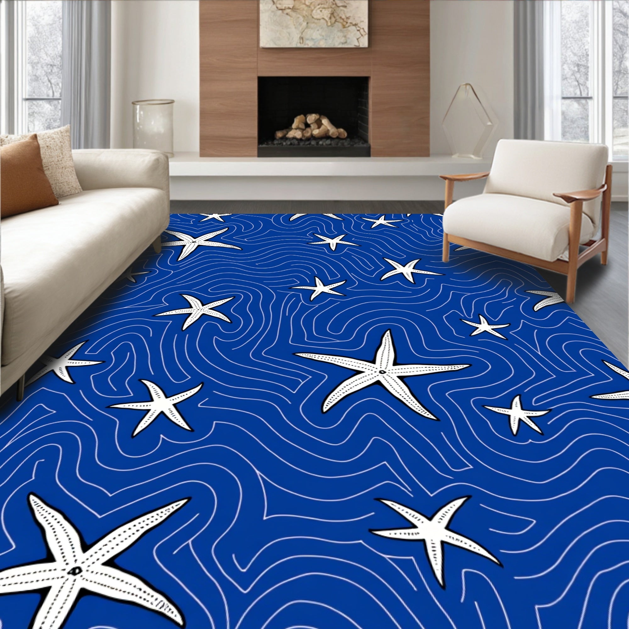 Ocean Blue Starfish Swirl Rug