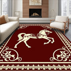 Burgundy Horse Decorative Border Rug