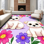 Cute Puppies Pink Purple Floral Border Rug