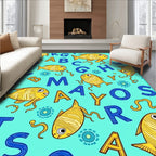 Yellow Whimsical Fish Alphabet Aqua Rug