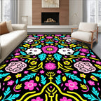 Whimsical pink dog floral art Rug