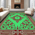 Emerald Green Ornate Scrollwork Medallion Rug