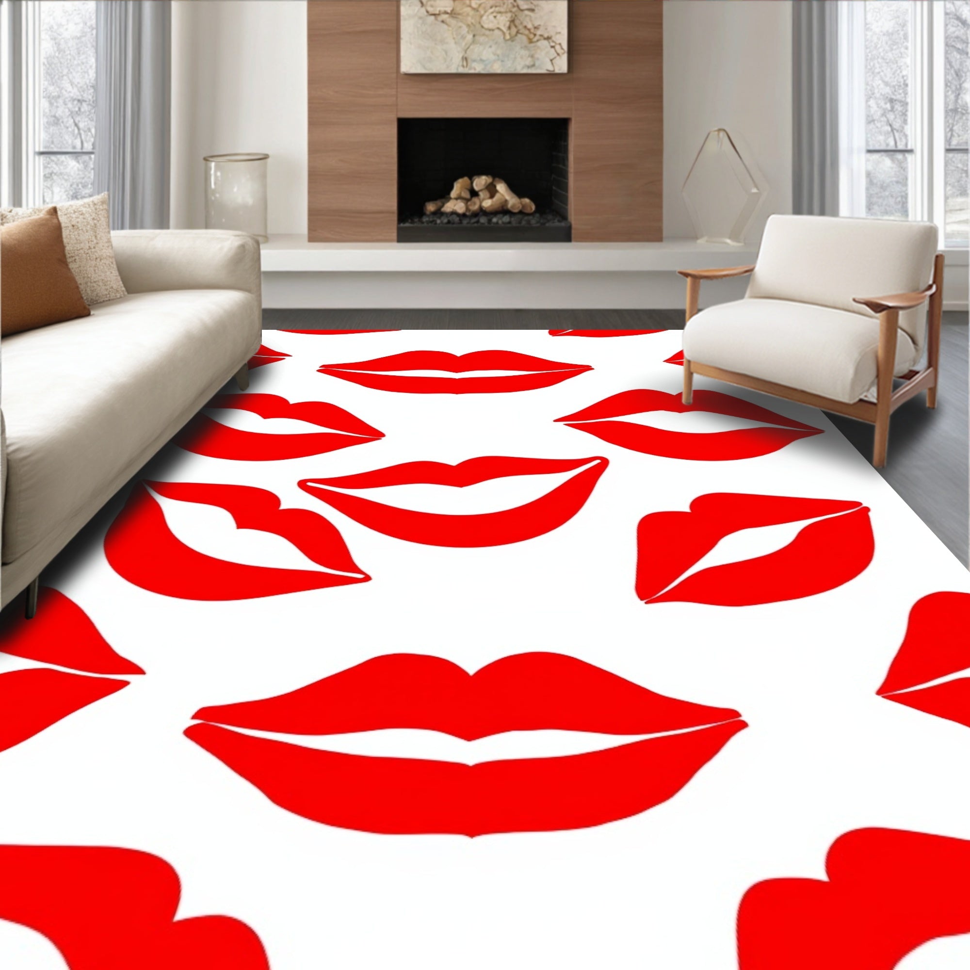 Bold Red Kiss Lips Repeat Rug