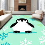 Cute Penguin Snowflakes Mint Aqua Rug