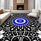 Bold Blue Black Mandalas Radial Rug