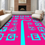 Bright Pink Cyan Abstract Geometric Text Rug