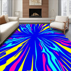 Vibrant Blue Yellow Pink Abstract Burst Rug