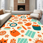 Orange Cat Sushi Floral Medallion Rug