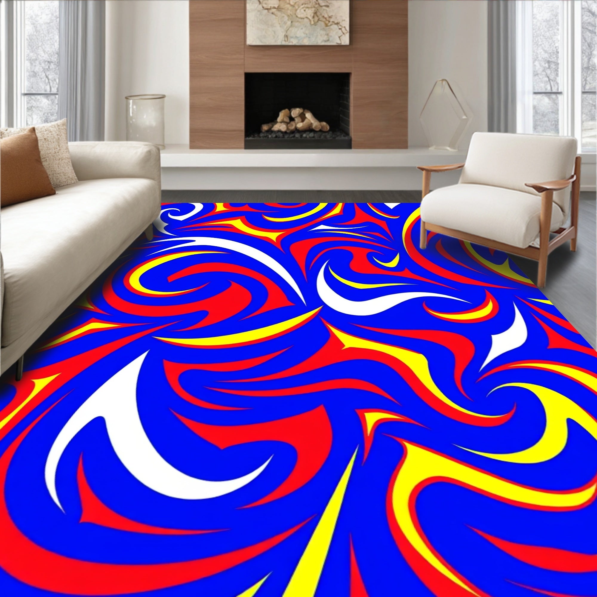 Bold Blue Red Yellow Swirls Rug
