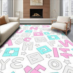 Retro Letter Collage Pink Aqua Gray Rug