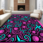 Vibrant Pink Cyan Seashell Starfish Swirls Rug