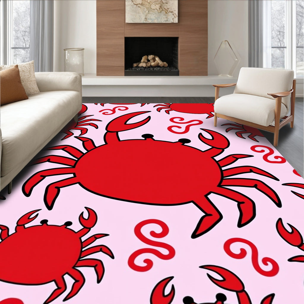 Red Crab Whimsical Swirl Background Rug